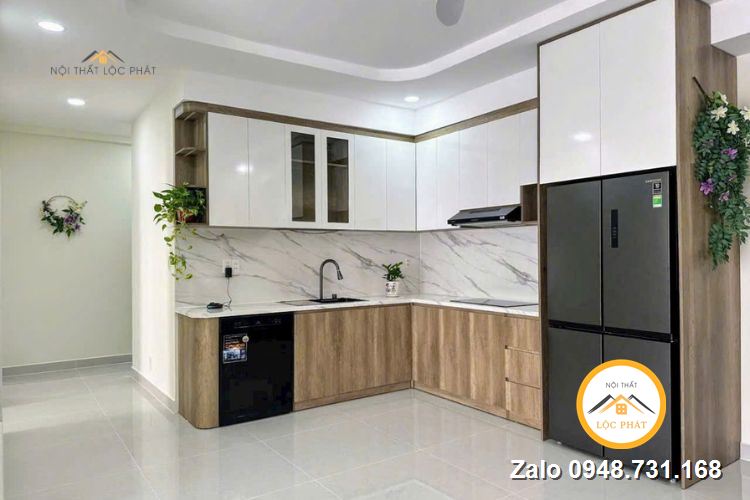 Thi công tủ bếp liền tường giá xưởng Lộc Phát