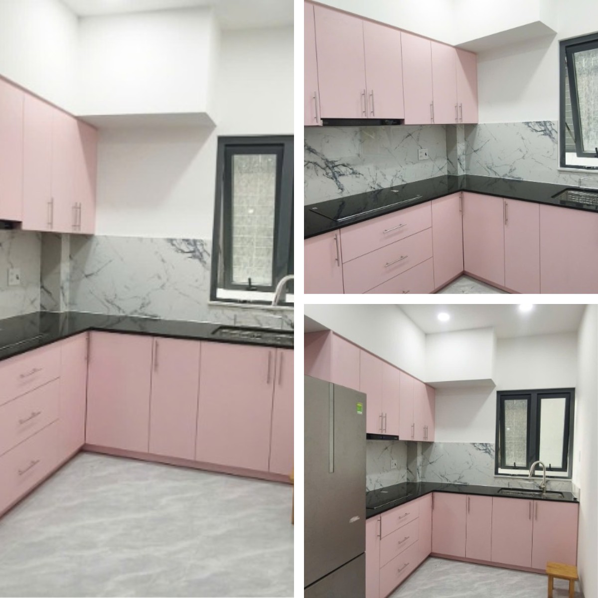 Tổng hợp tủ bếp màu hồng nhà chú Hùng